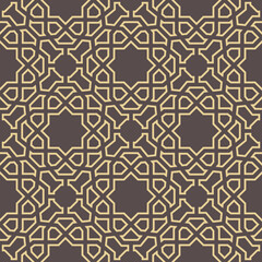 Seamless brown and yellow vector ornament in arabian style. Geometric abstract background. Grill with pattern for wallpapers and backgrounds