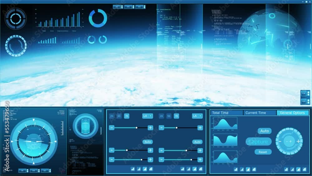 Aufkleber futuristic spaceship control panel interface. spacecraft digital dashboard background with indicator