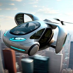 Obraz premium Flying car of the future. Autonomously piloted robo-taxi. 