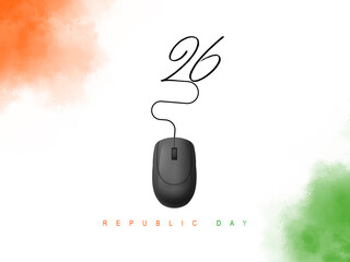 26th January art formed by computer mouse and wire, 26 january, republic day celebration and republic day idea - obrazy, fototapety, plakaty