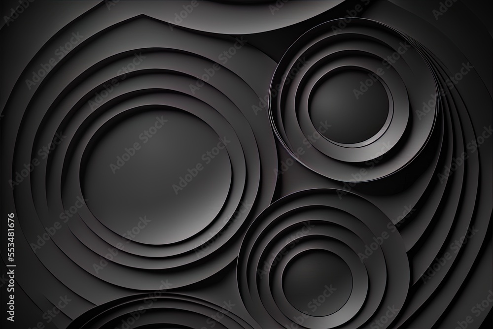 Poster black paper layers with white circles on a wavy black backdrop generative ai