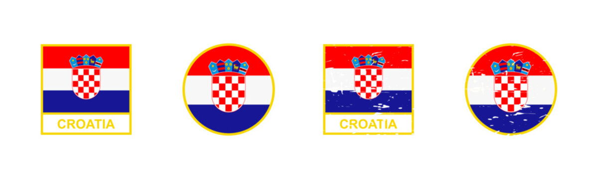 Set of flag of Croatia in square and round shape isolated on white background. vector illustration