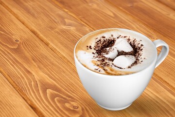 Sweet tasty hot coffee drink on kitchen