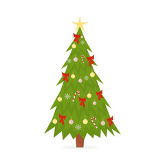 Christmas tree isolated on white background. Vector illustration. 
