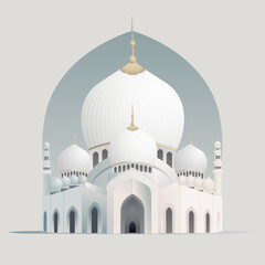 Flat style Muslim mosque isolated on white background.Vector illustration cartoon design.Beautiful muslim temple icon illustration.Eid Mubarak greetings.Ramadan Kareem.