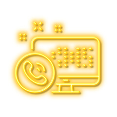 Web call center service line icon. Phone support sign. Neon light effect outline icon.