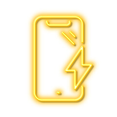 Smartphone charging line icon. Phone charge sign. Mobile device. Neon light effect outline icon.
