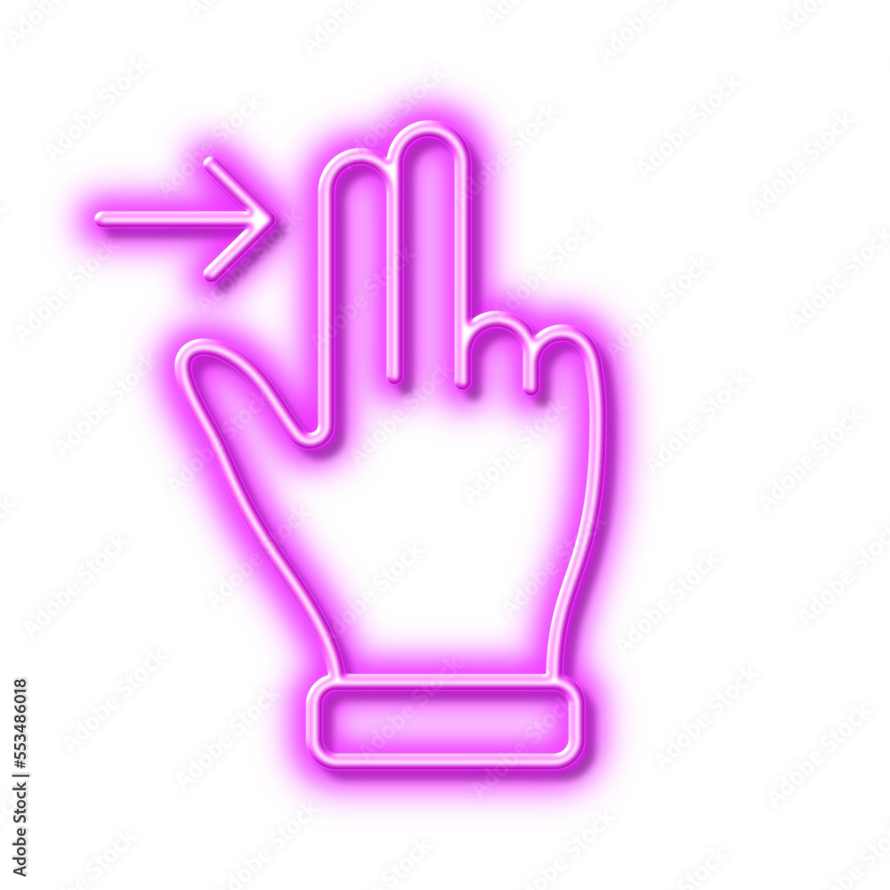Poster touchscreen gesture line icon. slide right arrow sign. swipe action. neon light effect outline icon.