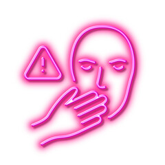 Dont touch face line icon. Hand warning sign. Neon light effect outline icon.
