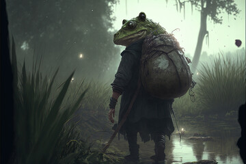 Frog alien stranger on the swamp  - obrazy, fototapety, plakaty