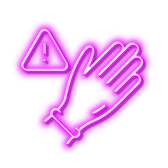 Dont touch without gloves line icon. Hand warning sign. Neon light effect outline icon.