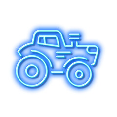 Tractor transport line icon. Agriculture farm vehicle sign. Neon light effect outline icon.