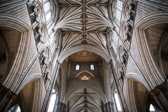 Interior of the Collegiate Church'of St Peter Westminster Abbey. South Transept and gothic arches 