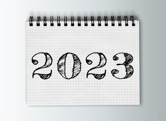 New year 2023 concept on the notepad.