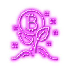 Bitcoin line icon. Cryptocurrency startup sign. Neon light effect outline icon.