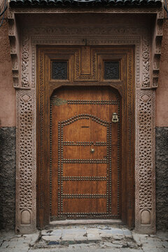 Ornately tradtional decroated doorway in Marrakech, Morocco.