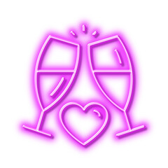 Love champagne line icon. Wedding glasses sign. Neon light effect outline icon.
