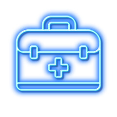 First aid kit line icon. Medical case sign. Neon light effect outline icon.