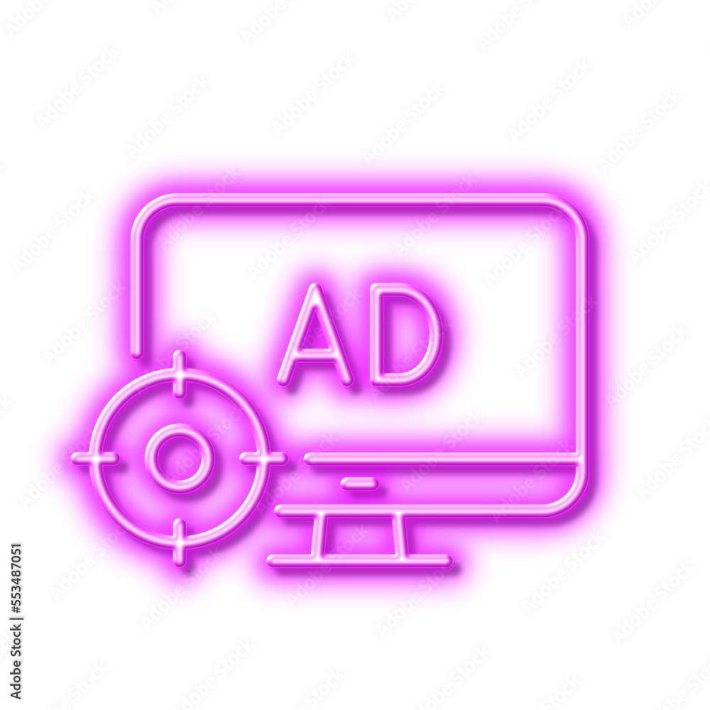 Poster seo adblock line icon. search engine optimization sign. neon light effect outline icon.