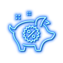 Piggy sale line icon. Shopping discount sign. Neon light effect outline icon.