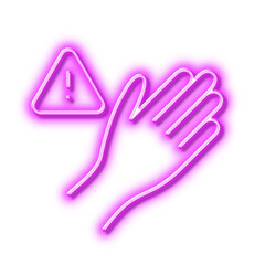 Dont touch line icon. Hand warning sign. Neon light effect outline icon.
