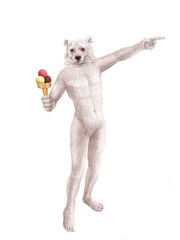 homme, déguisé, habillé, en, ours blanc, glace, crème, été, délicieuse, jouet, sympathique, déguisement, en animaux