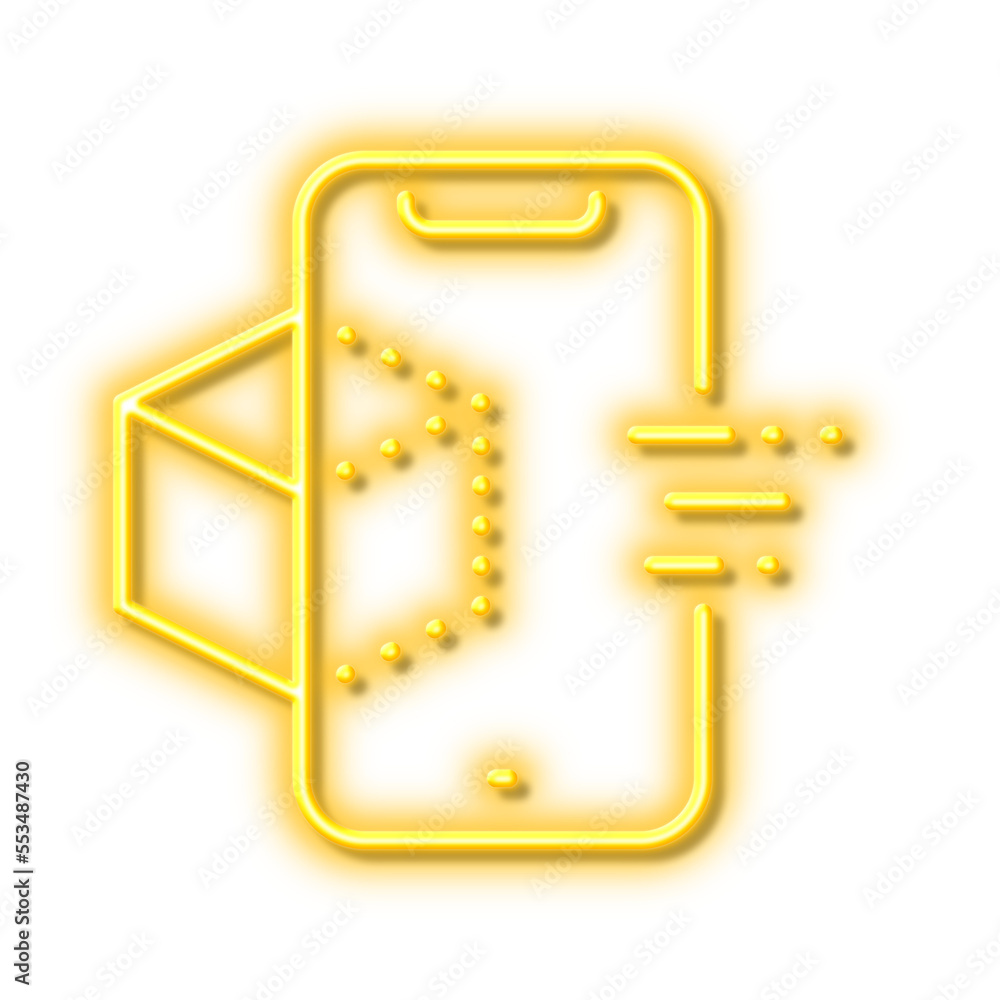 Poster augmented reality phone line icon. vr simulation sign. 3d cube. neon light effect outline icon.