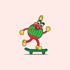 Mascot christmas cartoon character vector design. illustration character climb up the skateboard

