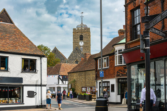 Houses and church at Sandwich, Kent, England, UK
