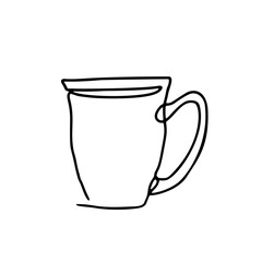 Hand drawn continuous inky line cup isolated on white background.