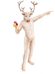 homme , déguisé, habillé, en renne , glace, crème,  été, délicieuse, jouet, sympathique, déguisement, en animaux, 