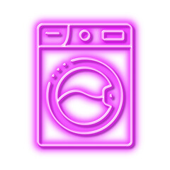 Washing machine line icon. Laundry service sign. Clothing cleaner. Neon light effect outline icon.