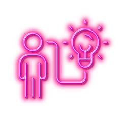 Business idea line icon. Person with lightbulb sign. Neon light effect outline icon.
