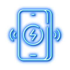 Wireless charging line icon. Charge phone sign. Neon light effect outline icon.