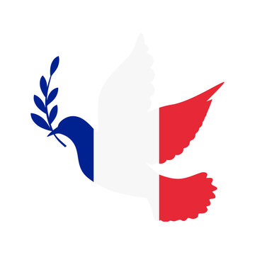 Dove symbol of peace and flag of France. Dove with France flag color.  World support for France. Peace symbol isolated. Vector illustration