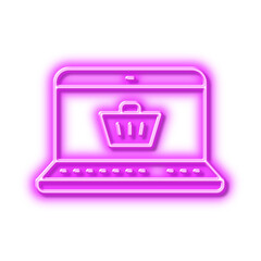 Online Shopping cart line icon. Laptop sign. Neon light effect outline icon.
