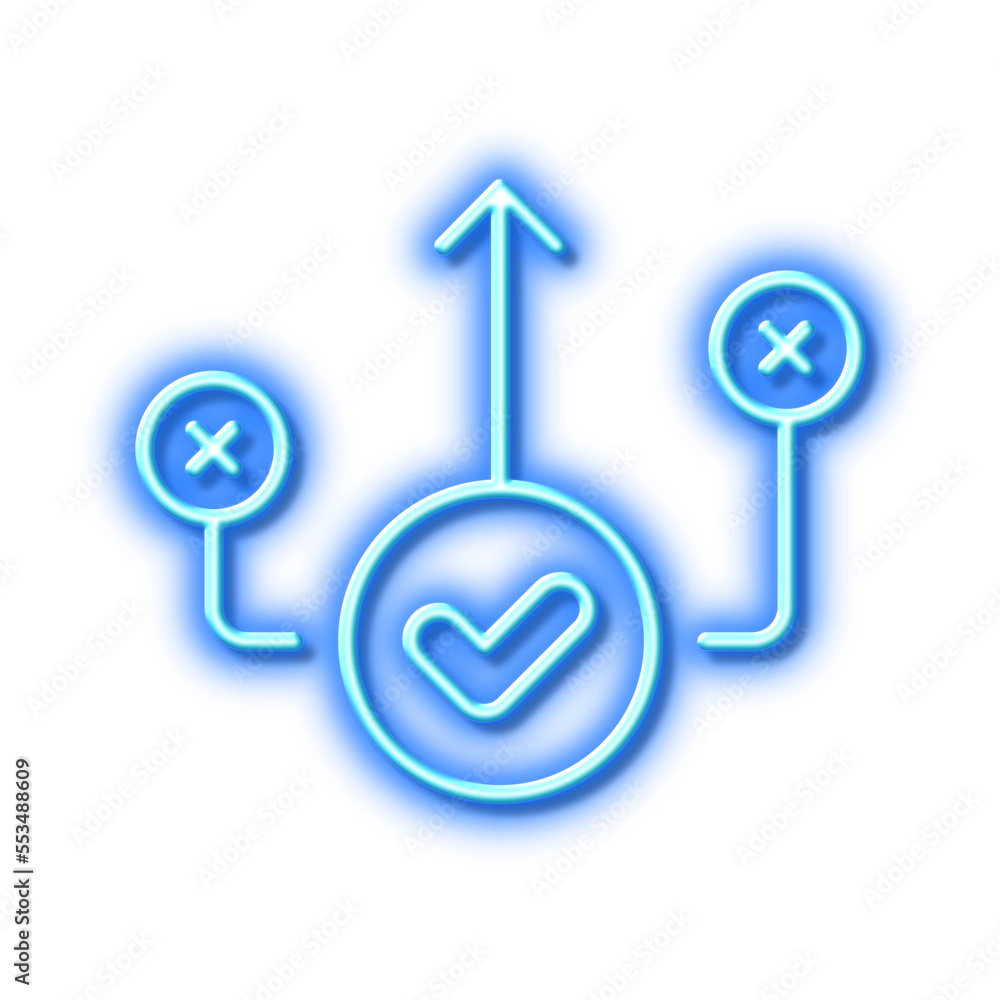 Poster correct way line icon. approved path sign. neon light effect outline icon.