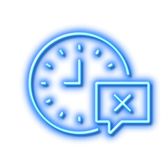 Time line icon. Remove alarm sign. Neon light effect outline icon.
