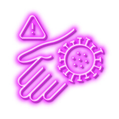 Wash hand line icon. Dont touch warning sign. Neon light effect outline icon.