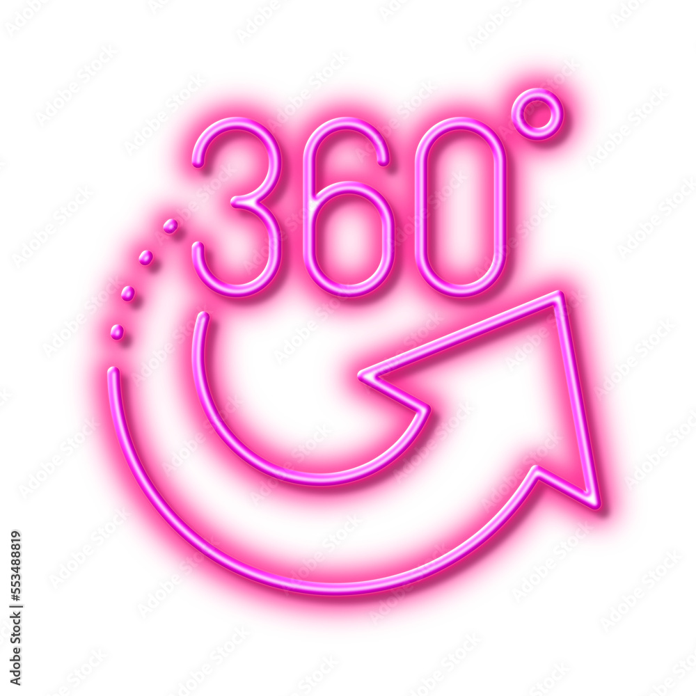 Poster 360 degrees line icon. vr simulation sign. panoramic view. neon light effect outline icon.