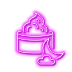 Night face cream line icon. Skin care sign. Cosmetic lotion. Neon light effect outline icon.