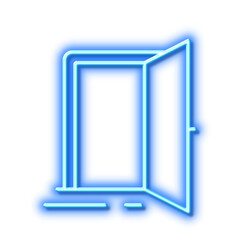 Open door line icon. Entrance doorway sign. Neon light effect outline icon.