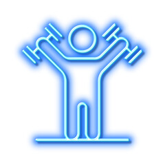 Man with Dumbbells line icon. Workout equipment sign. Neon light effect outline icon.
