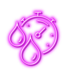 Paint drying time line icon. Timer with dye drops sign. Neon light effect outline icon.