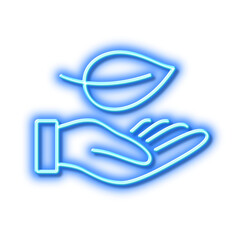 Leaf line icon. Grow plant sign. Neon light effect outline icon.