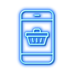 Mobile Shopping cart line icon. Online buying. Neon light effect outline icon.