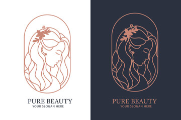Beauty Woman Logo design  with long hair  woman
