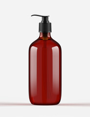 Amber Glass Pump Bottle Mock-Up - Liquid Soap, Shampoo Dispenser. 3D Illustration