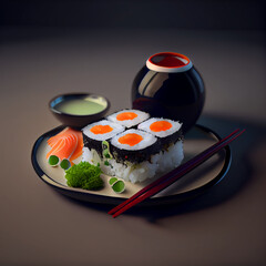 sushi set on plate, realistic illustration