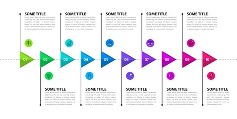 Infographic template. 10 arrows in a row with numbers